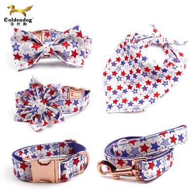 China Factory Custom Custom Star Printed Pet Collars Leash Dog Flower Bow Tie and Bandana Luxury Set for sale