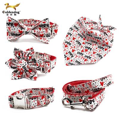 China Personalized Fancy Adjustable Cute Love Printed Dog Bow Tie Bandana Set Pet Collar Custom for sale