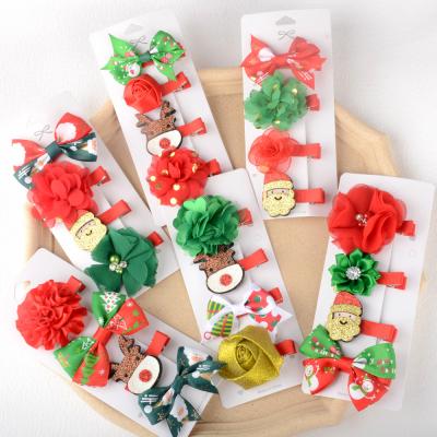 China Sweet Hot Sale 4pcs/set Accessories Kids Cute Christmas Glitter Hair Grip Flower Red Hair Clips For Baby Hair Clips for sale