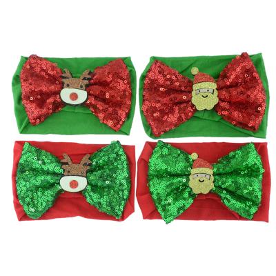 China New European and American Style Christmas Hair Bow Headbands For Kids Girls Bowknot Shiny Nylon Hair Band Sequin Headwear Soft Stretchy Hair Accessories for sale