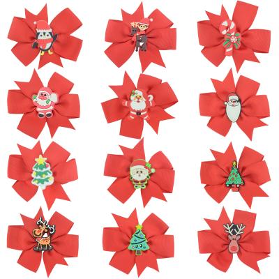 China 2021 European And American Style New Arrival Christmas Bow Hair Clips For Kids Girls Christmas Party Hair Accessories Bowknot Hairpins Grosgrain Ribbon for sale