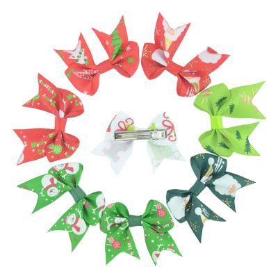 China European and American Style Christmas Bow Hair Clips for Kids Girls Party Hair Accessories Alligator Christmas Bow Grosgrain Ribbon for sale