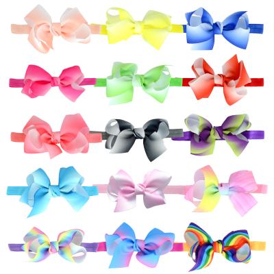 China Wholesale fashion boutique grosgrain ribbon bow gradient rainbow ribbon bow headband for babies for sale