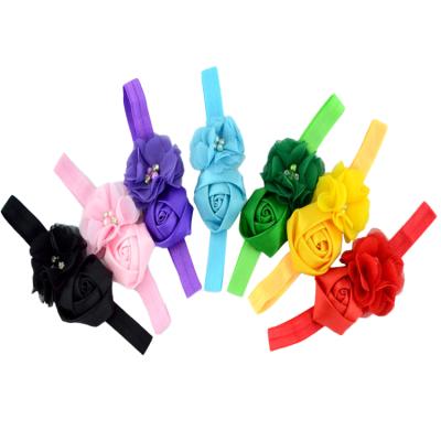 China Hot Factory Sale Soft Chiffon Flower Hair Bow Tie On Baby Infant Elastic Head Band For Kids European Rhinestone Headband for sale