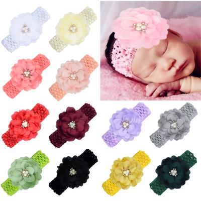 China Hot Knitted Handmade Hair Band Boutique Pearl Flower Knitted Headband For Kids Headwear Hair Accessories for sale