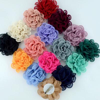 China 10cm Hot Hemp Fabric Hollow Flower With Clips For Kids Headwear Kids Hair Clips Hair Clips For Girls for sale