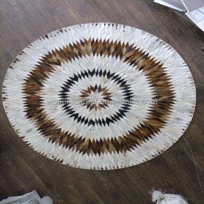 China Eco-friendly Round Hexagon Patchwork Fur Cowhide Home Floor Rug Cowhide Blanket for sale