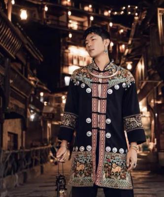 China Custom Clothing Sets Lunaric Miao Hmong Men Clothing Traditional Embroidered Miao Boy Silver Ethnic Dress for sale