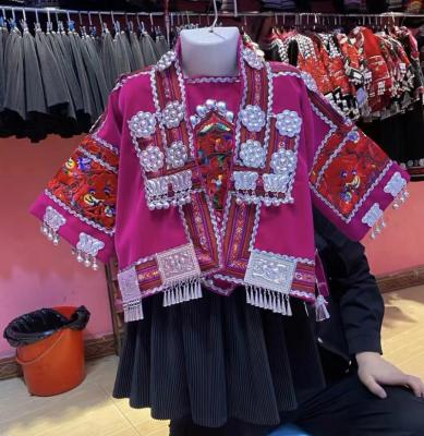 China Traditional Embroidered Miao Silver Ethnic Girl Stage Dress Lunaric Miao Hmong Children Clothing Sets Custom Clothing for sale