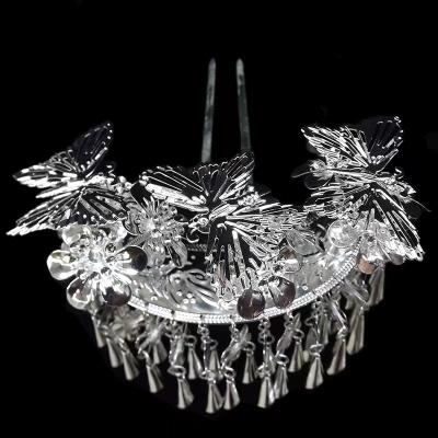 China Lunaric Miao Hmong Jewelry Miao Ethnic Headwear Alloy Plated Silver Hairpin Style Ornaments Ethnic Headwear for sale