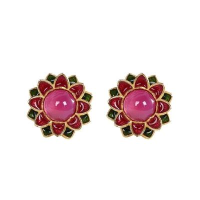 China Cute Lunaric S925 silver earrings women girl enamel red corundum earrings factory direct sales fashion charms wholesale jewelry for sale