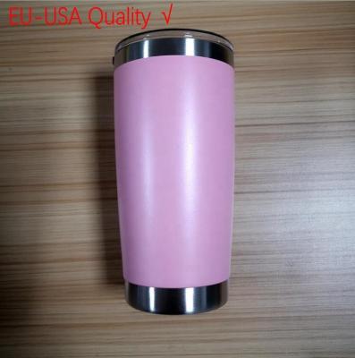 China Sustainable Ready To Ship 20 Oz Double Wall Vacuum Insulated Travel Mugs Stainless Steel Tumbler Wine Cups Powder Coated Pink for sale