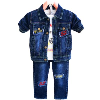 China New 4-7Years Little Boys Casual Eagle Jacket Denim And Jeans With T-shirt 3pcs Clothing Sets for sale