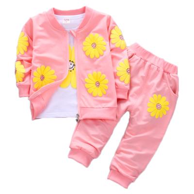 China 2021 New Toddler&Little Girls Casual Flowers Print 3 Piece Sets T-shirt Vest And Pants for sale