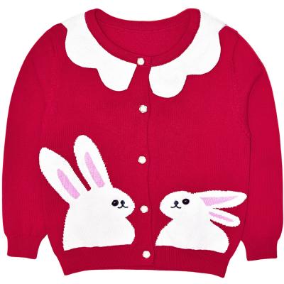 China Spring 18M-5Years Red Sweater Autumn Toddler Little Baby Girl Knitwear Rabbit Breathable Cardigan for sale