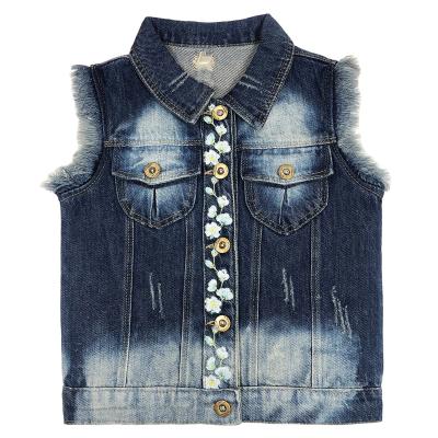 China Plus Size 2021 Kids Clothing Girl Toddler Girls Denim Print Vest Distressed Jean Jacket for sale