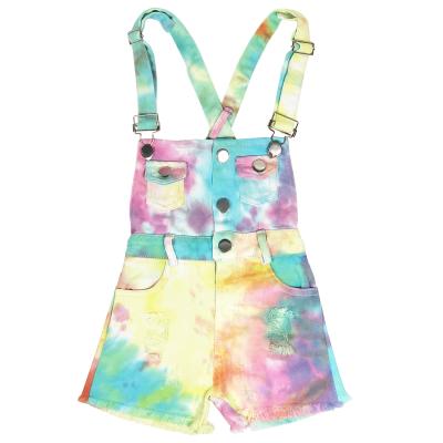 China Little&Big Children Bib Girls Overalls Anti-pilling Short Overalls Tie Dye Jeans Shorts for sale