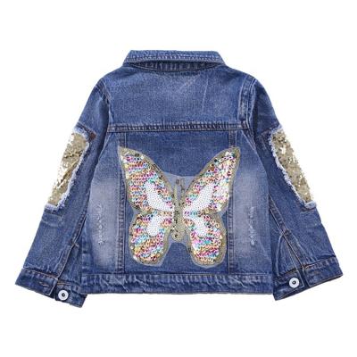 China 3-8T Anti-wrinkle Spring And Autumn Girls Denim Sequin Patch Jacket Kid's Jacket Tops for sale