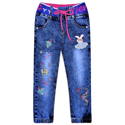 China 2021 NEW Spring and Autumn Girls Rhinestone Embroidery Rhinestone Jeans Denim Windproof Skinny Pants Kids Clothes Baby Toddler for sale