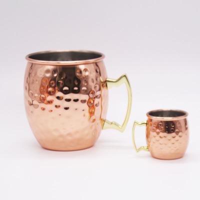 China Disposable 400ml Copper Plated Stainless Steel Mule Cup With Handle Hammered Solid Copper Moscow Mule Mugs for sale