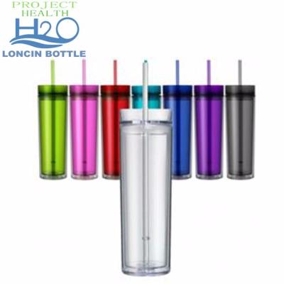 China Drinkware Clear Stainless/Plastic/Copper/Aluminum Double Wall Plastic Insulated Lean Acrylic Tumbler With Straw for sale