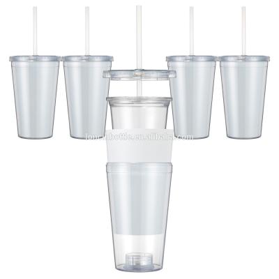 China Cold Water Drink Plastic Tumbler Photo Insert 16 Ounce Double Wall Tumbler Photo Paper Insert Mug With Lid Acrylic for sale