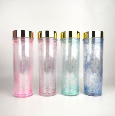 China 16 oz double stocked wall insulated acrylic plastic skinny tumbler with sliding lid and straw confetti tumbler for sale