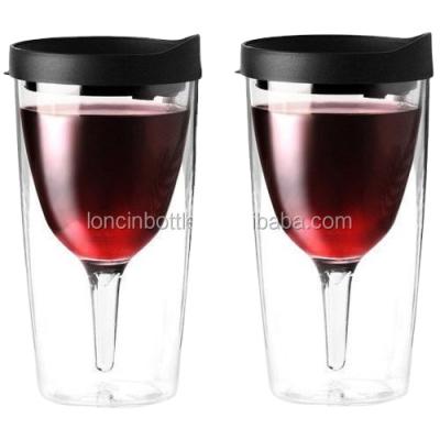 China Modern double wall insulated plastic wine glass tumbler, double wall wine shot glasses, thermal traveler wine tumbler for sale