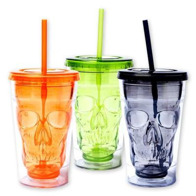 China Sustainable Creative Halloween Tumbler With Straw Plastic Drink Cup , 16oz Embossed Plastic Tumbler for sale