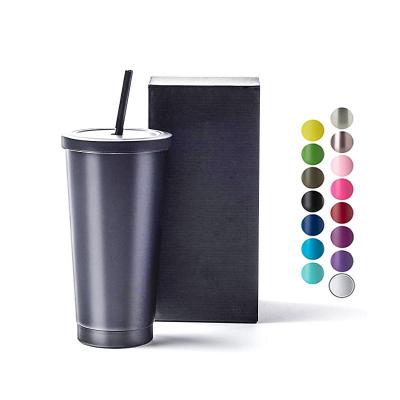 China 16OZ Matte Black Double Wall Tumbler Stainless Steel Disposable Cup with Straw Tumbler Stainless Steel Straw for sale