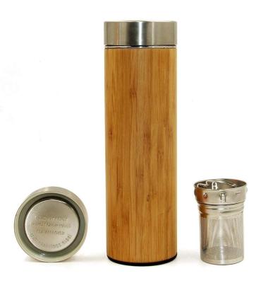 China Sustainable Double Wall Stainless Steel Bamboo Tea Tumbler , Stainless Steel Vacuum Insulated Bamboo Water Bottle for sale