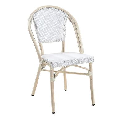 China Strong Antirust Aluminum Outdoor Rustproof Aluminum Frame Bistros White Cafe Rattan Chair for sale