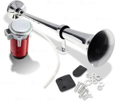 China 12V Aluminum Single Trumpet Air Horn - Premium Quality Silver Single Trumpet Air Horn Relay Included Chrome + Super Loud 150db Compressor for sale