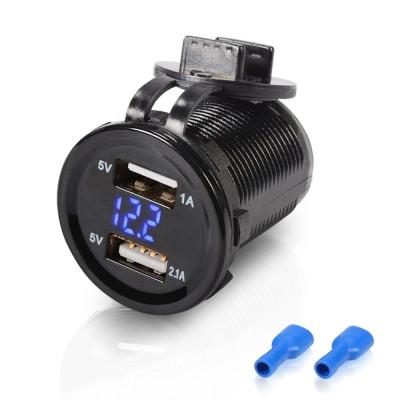 China Dual USB 5V/3.1A 4.2A Car Charger Socket with Blue and Green LED Digital Voltmeter Fast Charging Adapter for Car Marine Boat STL-H067 for sale