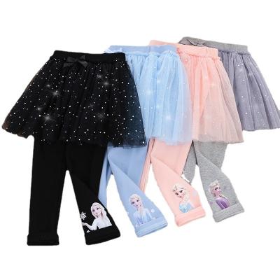 China Anti-pilling 2022 Girls Princess Elsa Anna Gaiters Cotton Cartoon Elastic Long Pants for sale