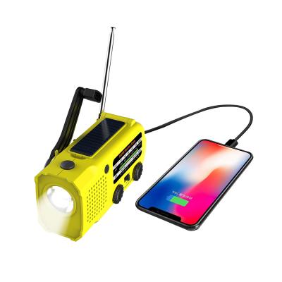 China PORTABLE Emergency Crank AM FM Solar WB NOAA Radio with 4000 mAh Phone Charger and 3W LED Torch SOS Speaker for sale