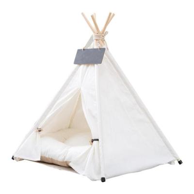 China Breathable Tent Room Pet Cat Bed Portable Teepee With Thick Cushion Available For Dog Puppy Excursion Indoor Outdoor Kennel for sale