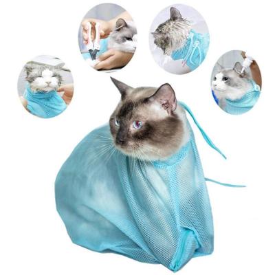 China Mesh Cat Grooming Bathing Bag Adjustable Stocked Cats Washing Bags For Pet Nail Trimming Injecting Anti Scratch Bite Stress for sale