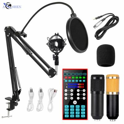 China Condenser Microphone + Sound Card Set External BM 800 Professional Studio Podcast Microphon Microphone With Sound Card Set For Live Broadcast Podcast Recording for sale