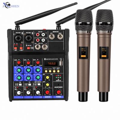 China Professional OEM 4 ch microphone handheld wholesale audio mixer with wireless microphone for livestream broadcast singing for sale