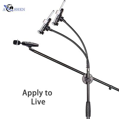 China 2 Microphone Phone Clip Smartphone Floor Mount Microphone Holder Mobile Phone Wired and Wireless Holder for Live Broadcast for sale