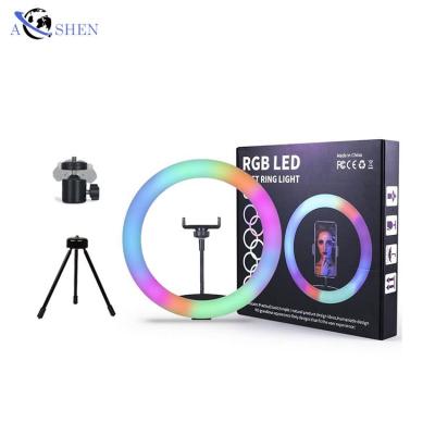 China Light Factory Colorful 12 Inch Beauty Makeup RGB Video Led Selfie Lamp Fill Ring Light And Tripod Desktop Stand For Smartphone Broadcasting for sale