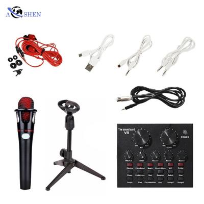 China Wholesale Luxury Omnidirectional Condenser Microphone + Usb Live Streaming Sound Card External Sound Card Speakers Set for sale