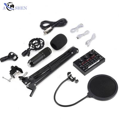 China China Wholesale Condenser Microphone + External Sound Card Set Light Weight For Youtube Conference Mic Sound Card Stream Singing Recording for sale