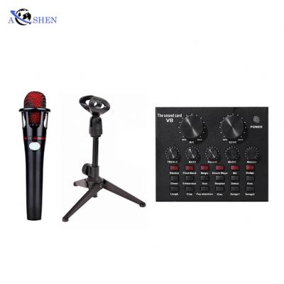 China Condenser Microphone + External Sound Card Set Customized Logo Condenser For Youtube Microphone With Smartphone Holder Singing Recording Studio for sale