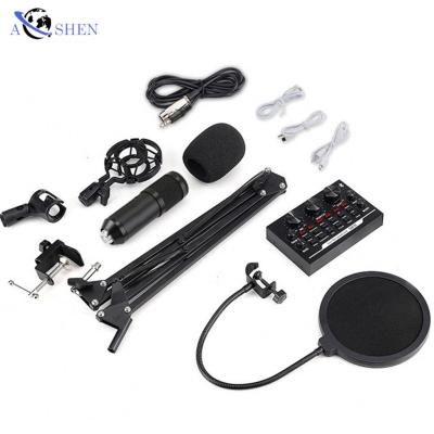 China Condenser Microphone + Flexible Sound Card External Set High Quality Live Broadcast Singing Usb Mic Desktop Microphone for sale