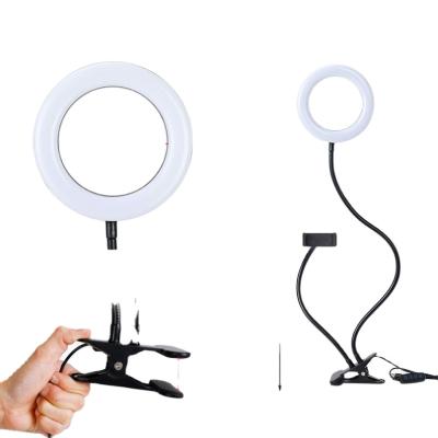 China For wholesale studio home livestream show Folding Selfie Ring Light Arm Stand Beauty Desk Lamp With Mobile Phone 6 inch for show livestream for sale