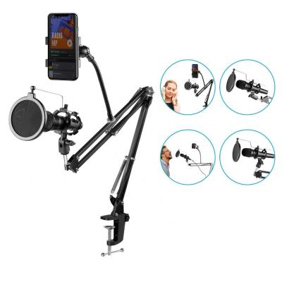 China With Adjustable Microphone Scissor Arm Microphone Small Noise Filter Stand Cell Phone Table Stand For iPad Smartphone Live Recording for sale