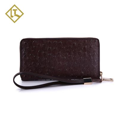 China RFID Blocking RFID Striping Minimalist Brown Ostrich Pattern Brown Full Grain Travel Clutch Long Clutch Purse Wallets Men's Wallets for sale