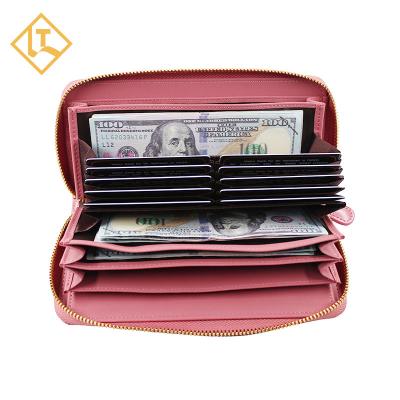 China Large Capacity Women's Rfid Wallet RFID Blocking Wristband Wallet Ladies Pinch Zipper Women's Leather Wallets for sale